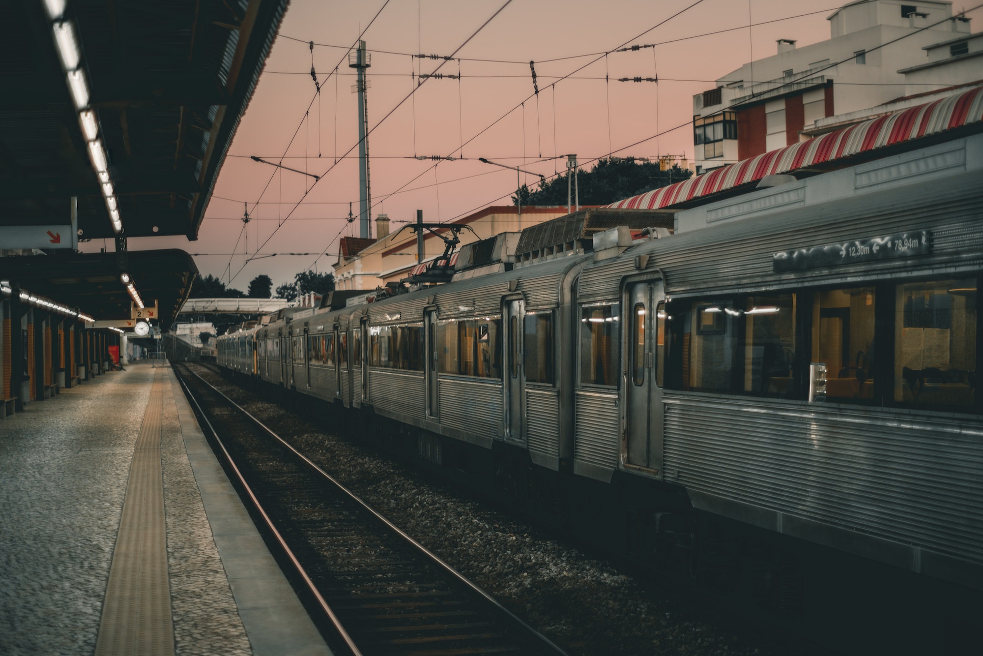 A railroad station with a train